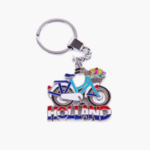 15462 - Sleutelhanger fiets met tulpenmand Holland - wit