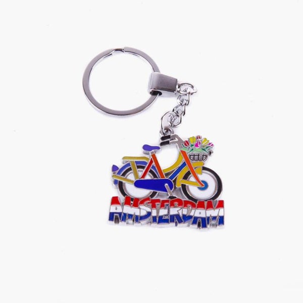15466 - Sleutelhanger fiets met tulpenmand Amsterdam - blauw
