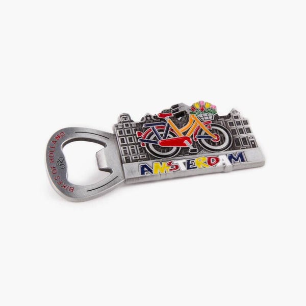 15492 - Magneet opener fiets met grachtenhuisjes Amsterdam - tin