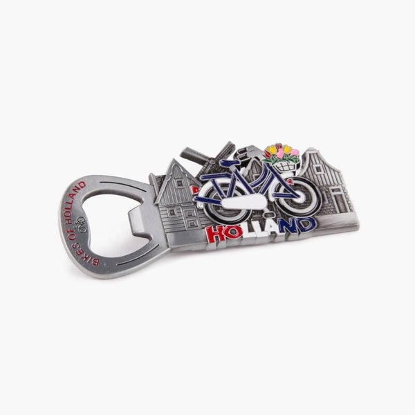 15493 -  Magneet opener fiets met grachtenhuisjes Holland - tin