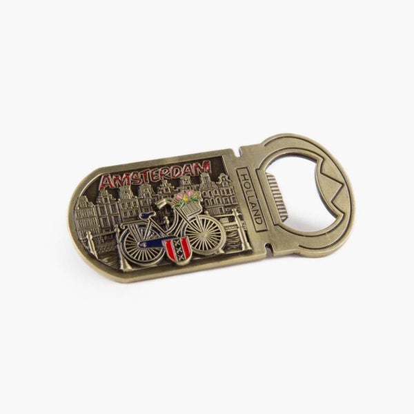 15494 - Magneet opener fiets met glitter letters Amsterdam - brons