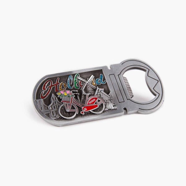 15497 - Magneet opener fiets met glitter letters Holland - tin