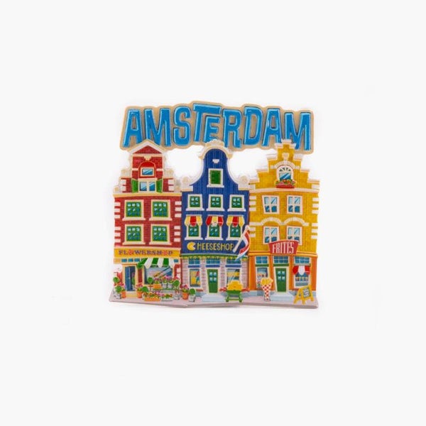 15612 - Magneet polyprint huisjes Amsterdam - blauw