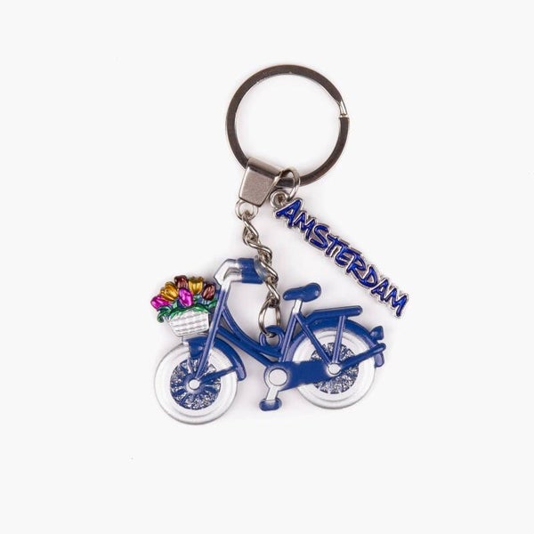 15936 - Sleutelhanger fiets met bedel letters Amsterdam - blauw