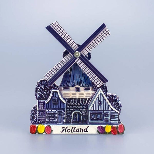 16719 -  Magneet polyprint stellingmolen Holland - delftsblauw