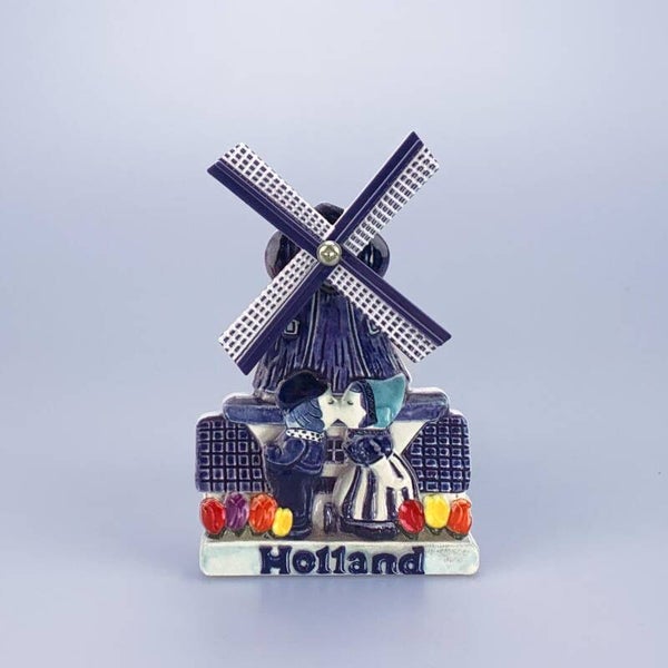 16720 - Magneet polyprint molen met kuspaar Holland - delftsblauw