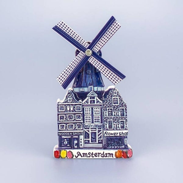 16721 - Magneet polyprint stadsmolen Amsterdam - delftsblauw