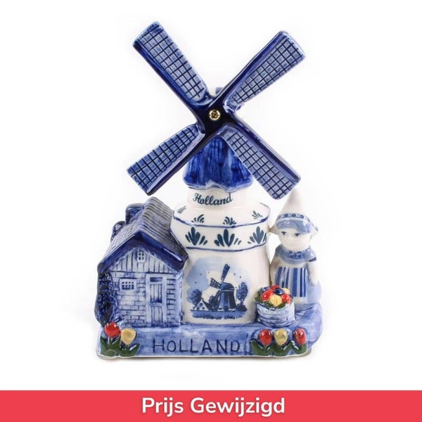16842 - Muziekmolen boerin 16 cm Holland - delftsblauw
