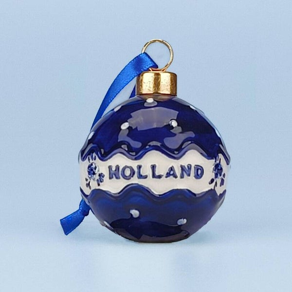16859 - Kerstornament witte stippen - delftsblauw
