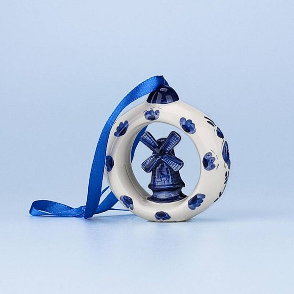 16862 - Kerstornament ring met molen - delftsblauw