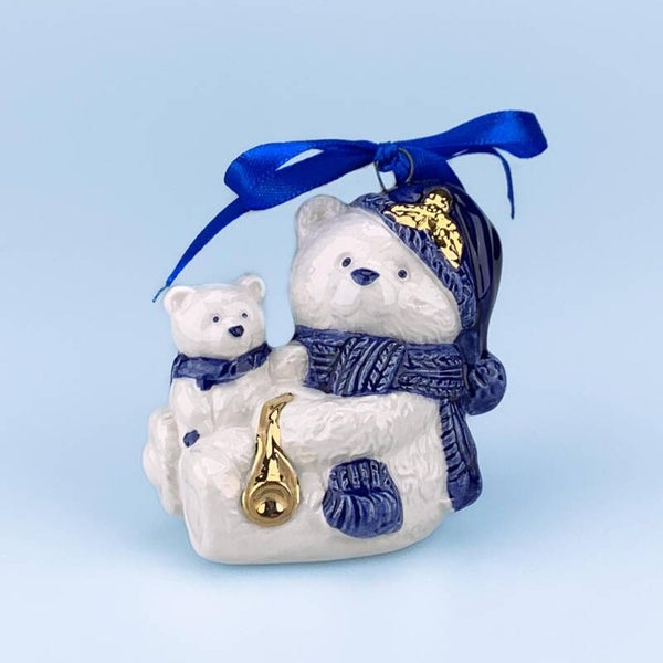 16913 - Kerstornament beertje - delftsblauw/goud
