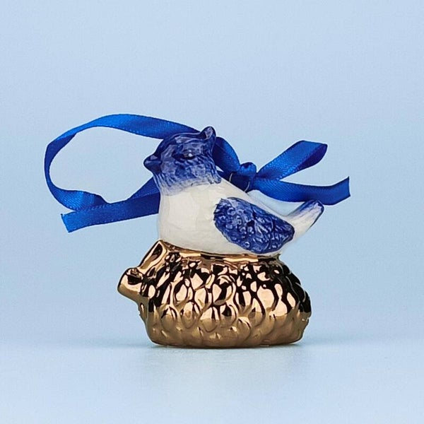 16915 - Kerstornament vogel - delftsblauw/goud