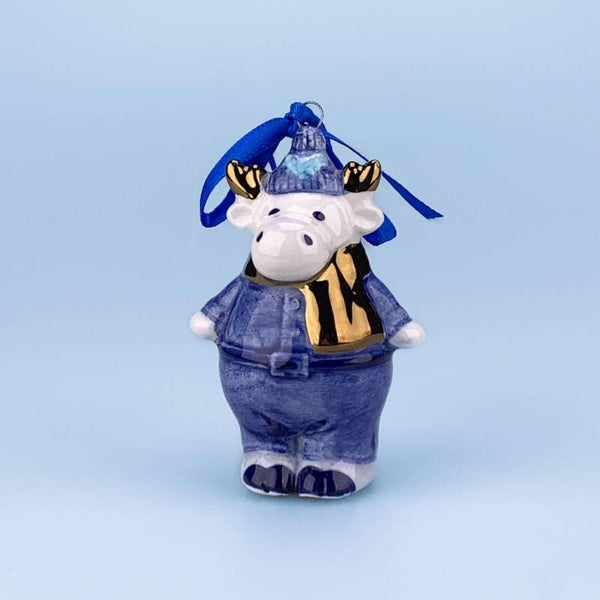 16917 - Kerstornament rendier - delftsblauw/goud