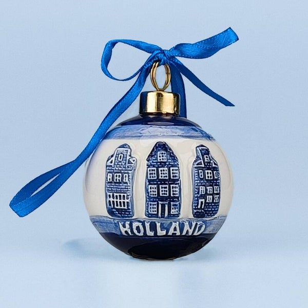 16920 - Kerstornament huisjes - delftsblauw/goud