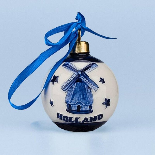 16921 - Kerstornament molen - delftsblauw/goud