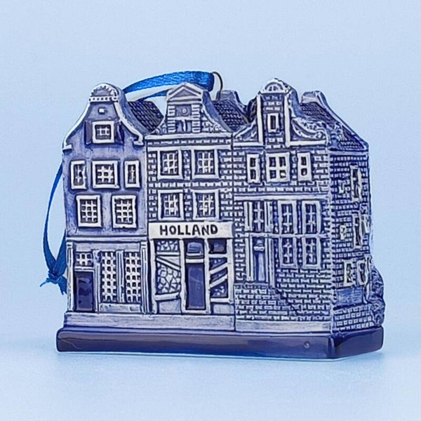 16922 - Kerstornament 3 huisjes - delftsblauw