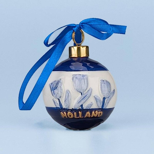16923 - Kerstornament tulpen - delftsblauw/goud