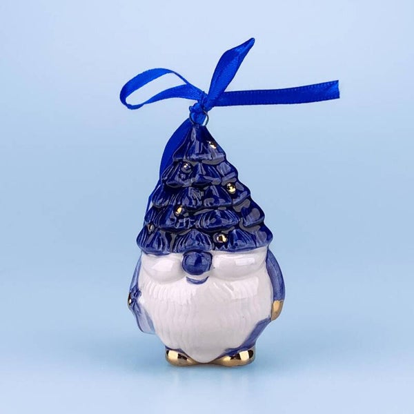 16928 - Kerstornament kersttrol - delftsblauw/goud
