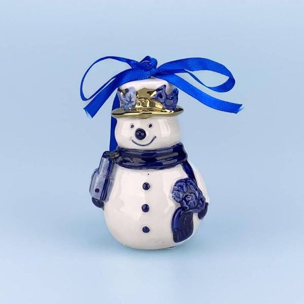 16929 - Kerstornament sneeuwman - delftsblauw/goud