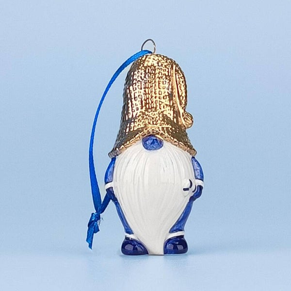 16930 - Kerstornament kabouter - delftsblauw/goud