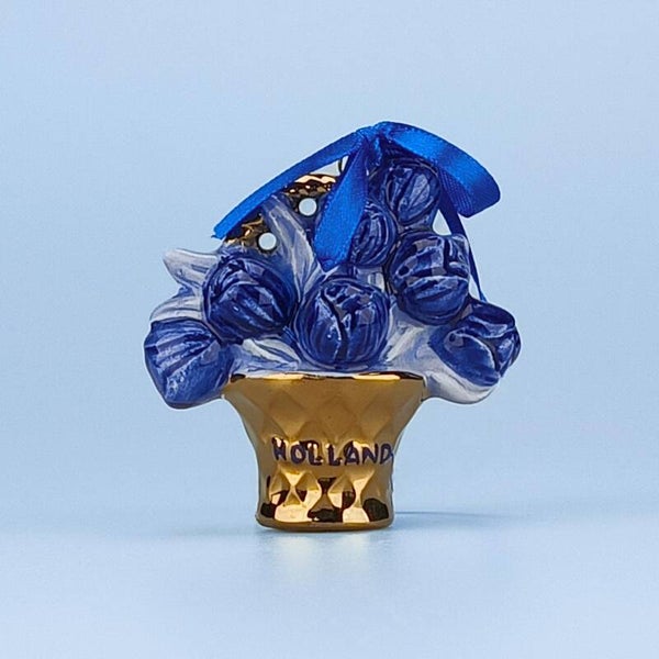 16932 - Kerstornament tulpenmand - delftsblauw/goud