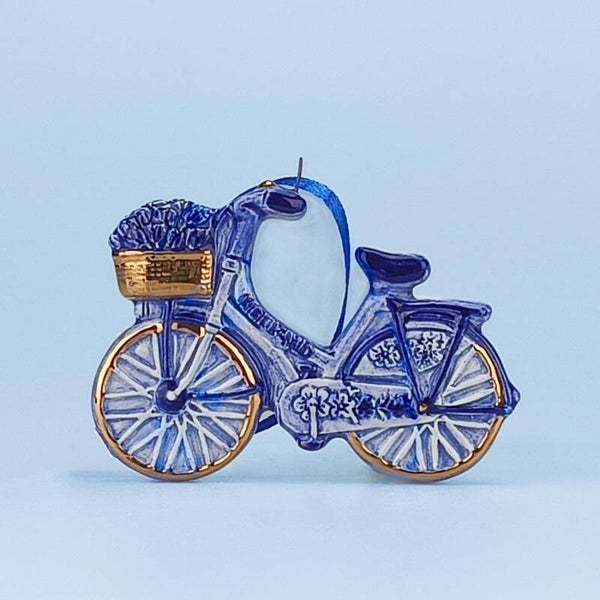 16940 -  Kerstornament fiets - delftsblauw/goud