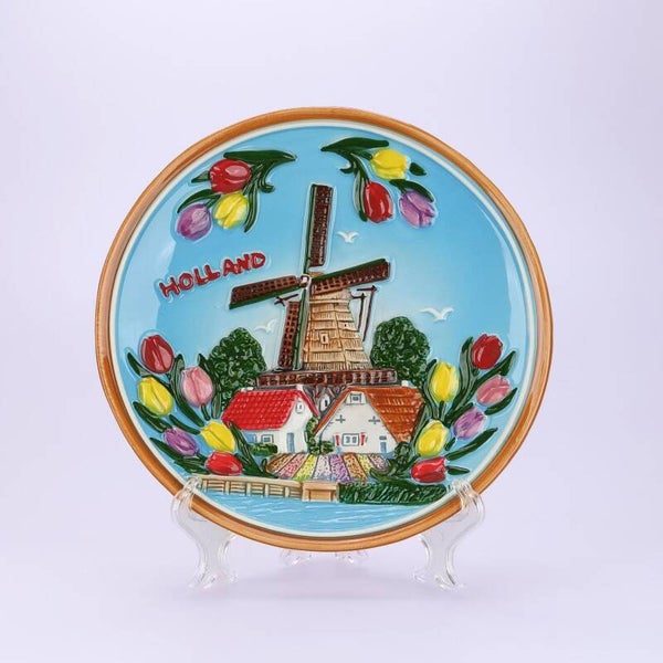 2110 - Bord molen met tulpen 15 cm Holland - multicolor