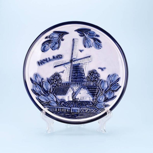 2113 -  Bord molen met tulpen 15 cm Holland - delftsblauw