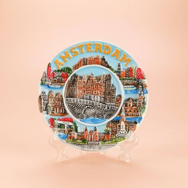 2115 - Bord grachtenhuisjes compilatie 10 cm Amsterdam - multicolor
