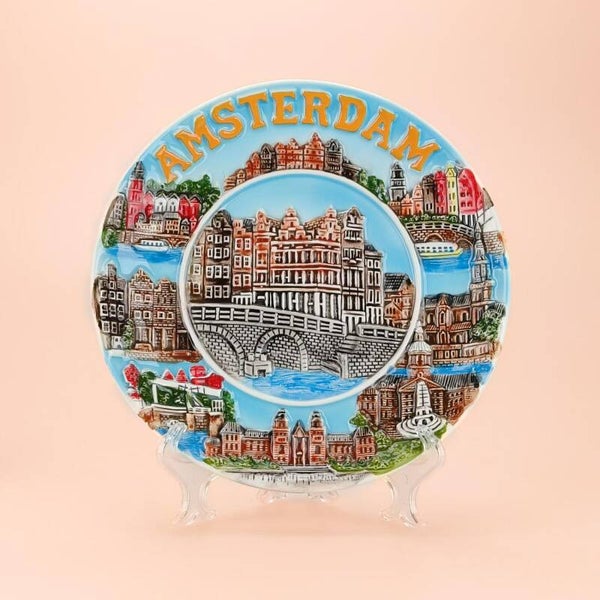 2116 - Bord grachtenhuisjes compilatie 15 cm Amsterdam - multicolor