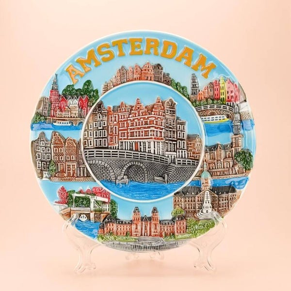 2117 - Bord grachtenhuisjes compilatie 20 cm Amsterdam - multicolor