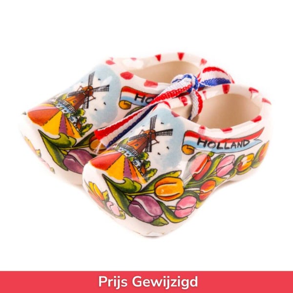 3021 - Klomppaar keramiek tulpenprint 7 cm - multicolor