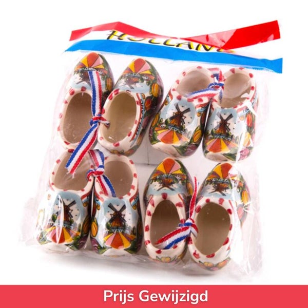 3026 - Klompen keramiek 4 paar in zakje tulpenprint 7 cm - multicolor