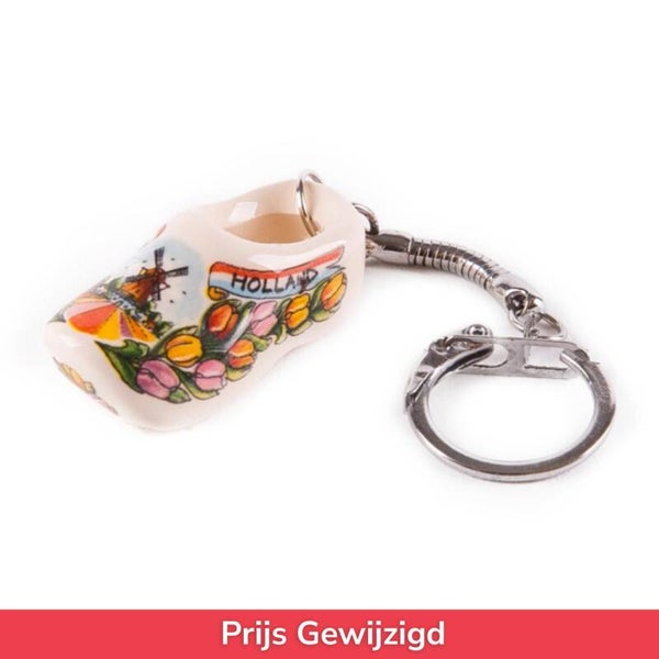 3069 - Sleutelhanger klomp keramiek tulpenprint 4 cm - multicolor