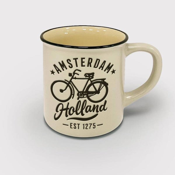 4581 - Beker 'campmug' Amsterdam/Holland - wit