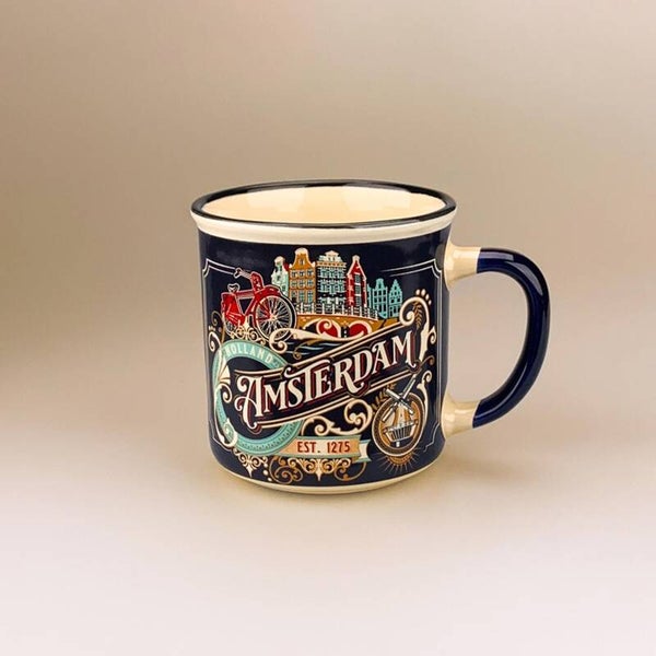 4687 -  Beker Vintage City Ornaments klein Amsterdam - Blauw