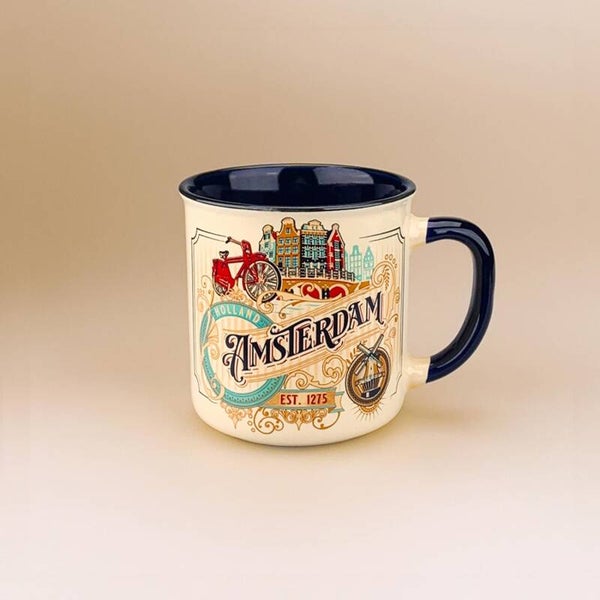 4688 -  Beker Vintage City Ornaments klein Amsterdam - Wit