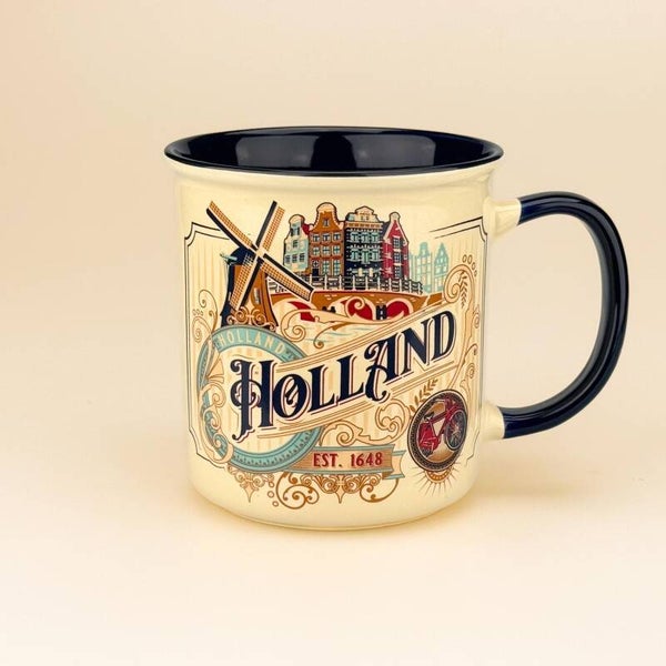 4690 - Beker vintage city ornaments Holland - wit