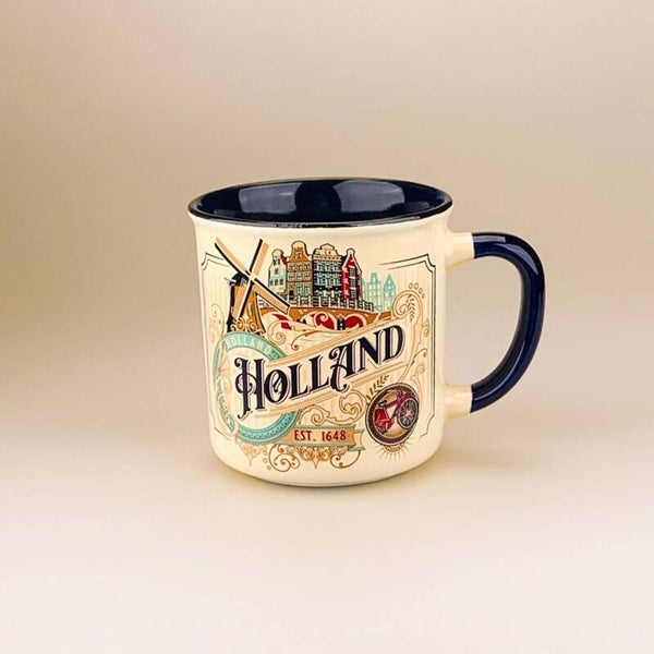 4697-Beker Vintage City Ornaments klein Holland - Wit