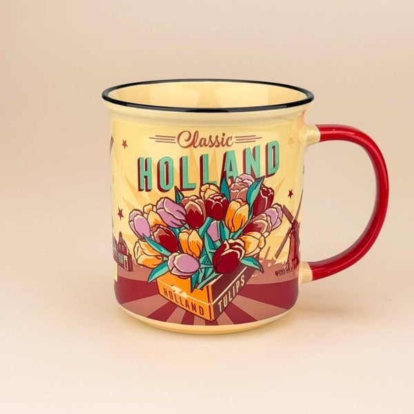 4703 - Beker vintage tulips Holland - geel