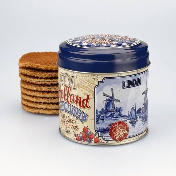 4751 - Blik stroopwafels delftsblauw/rood Holland - delftsblauw