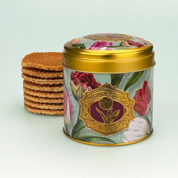 4760 - Blik stroopwafels 'pretty tulips' - groen