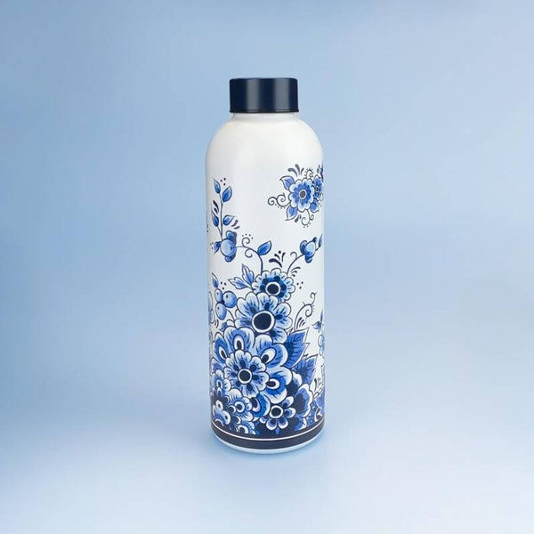 4859 - Waterfles bloemen - delftsblauw