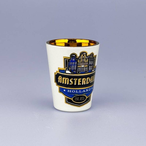 4951 - Shotglas met goudfolie Amsterdam - blauw