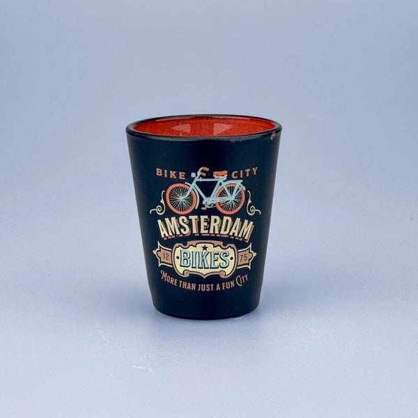 4953 - Shotglas vintage bikes Amsterdam - blauw