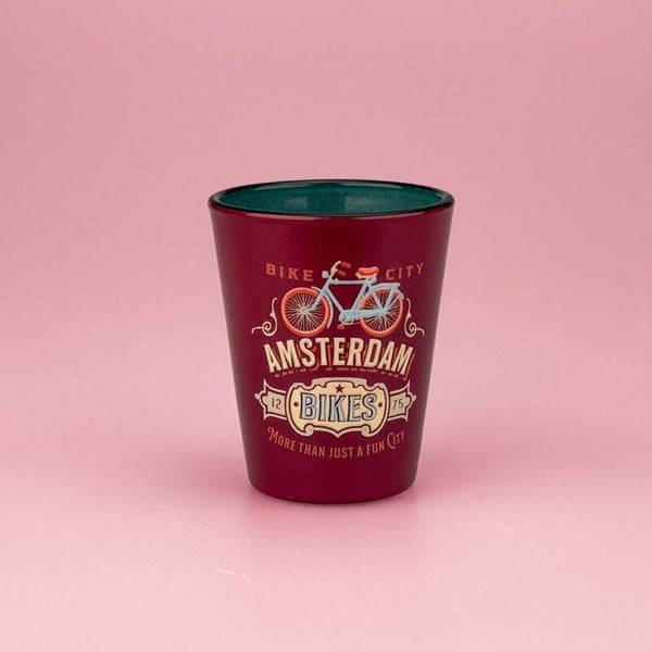 4954 - Shotglas vintage bikes Amsterdam - rood