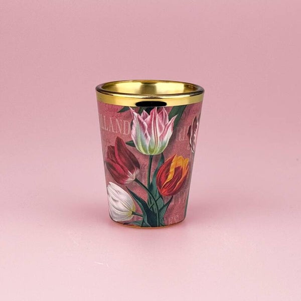 4966 - Shotglas 'pretty tulips' - roze