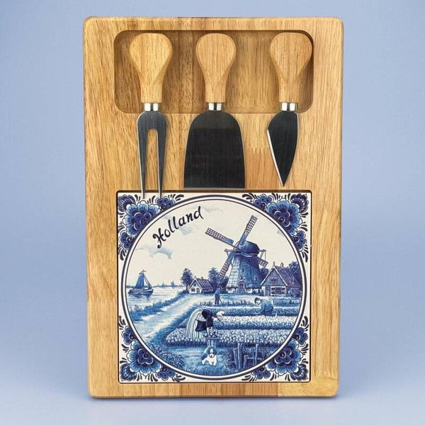 5343 - Kaasplank met mesjes 20x30 cm Holland - delftsblauw