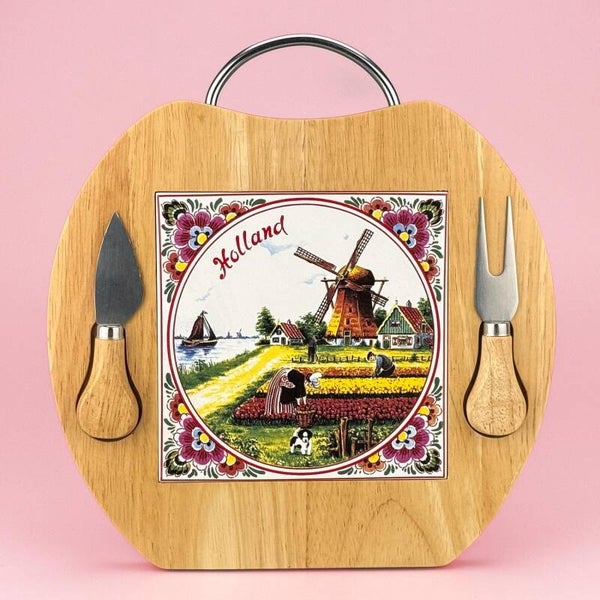 5344 - Kaasplank met mes appelvorm Holland - multicolor