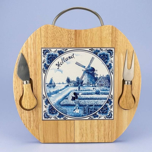 5345 - Kaasplank met mes delftsblauw appelvorm Holland